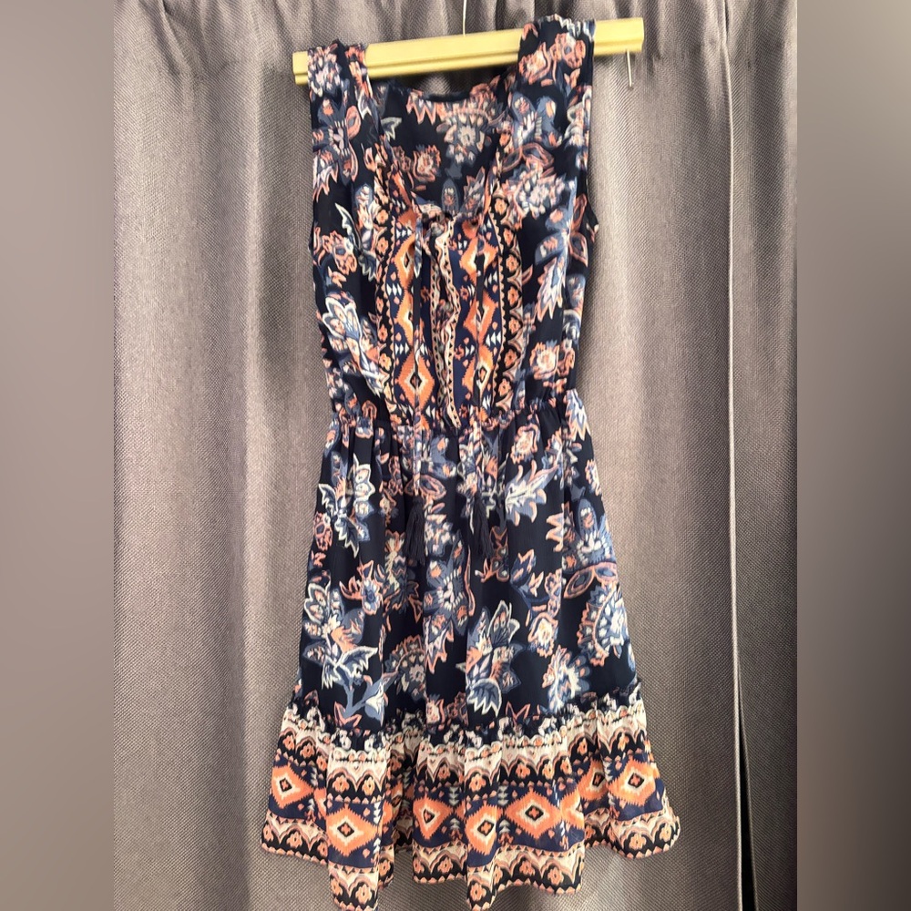 Hollister Navy and Peach Floral Midi Dress